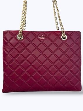 Kate Spade Natalia Burgundy Blackberry Preserves Quilted Leather Shoulder Tote